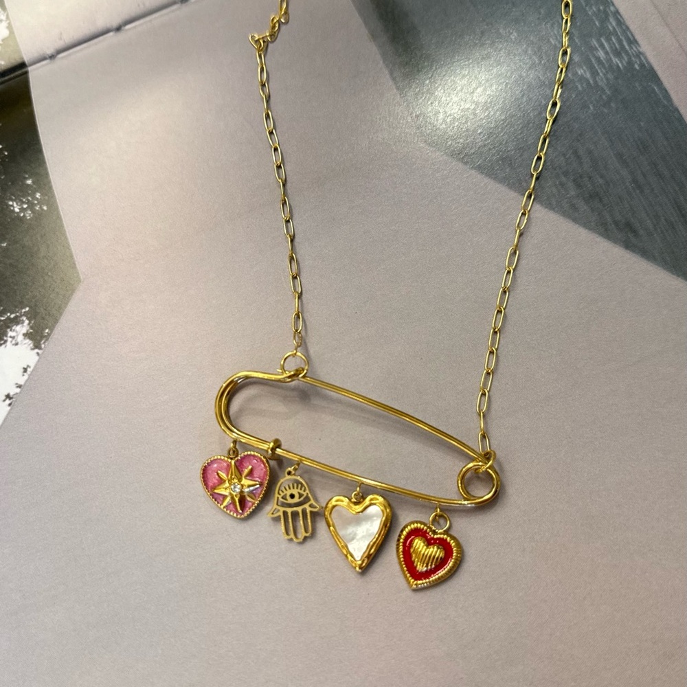 Celine13‎ 18K Gold Plated Spiritual Talisman Necklace – Hearts & Hamsa Charms - Picture 7 of 11